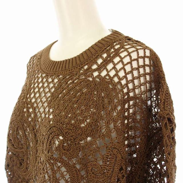 【中古】未使用品 マックスマーラ 25SS ファレア コットンヤーンニット 長袖 クルーネック メッシュ 編み込み M 茶 中古】未使用品 マックスマーラ 25SS ファレア コットンヤーンニット