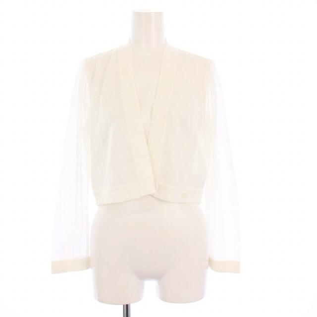 美品 23SS Rene ルネ パールボタンカーディガン ロゴプレート長袖 白 BB ファッション 美品 23SS Rene ルネ パールボタンカーディガン