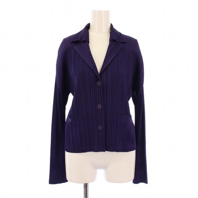 イッセイミヤケISSEY MIYAKE プリーツベロアカラージャケット 黒M PLEATS PLEASE ISSEY MIYAKE ⁄ プリーツプリーズイッセイミヤケ