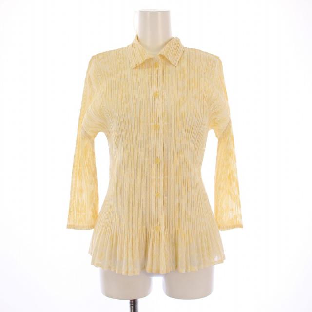 【中古】プリーツプリーズ イッセイミヤケ アンサンブル カーディガン 七分袖 カットソー ノースリーブ 3 ベージュ