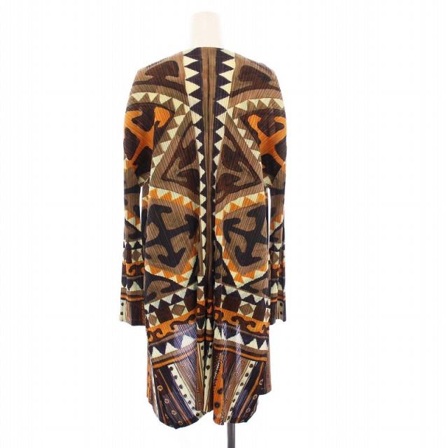 プリーツプリーズ　ロングカーディガン　ジャケット　羽織　ブラウン　３ PLEATS PLEASE ISSEY MIYAKE / プリーツプリーズイッセイミヤケ | 変形