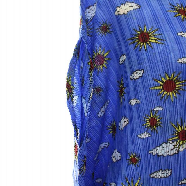 【中古】プリーツプリーズ PLEATS PLEASE イッセイミヤケ プリーツカットソー ブラウス ドルマンスリーブ 総柄 ブルー