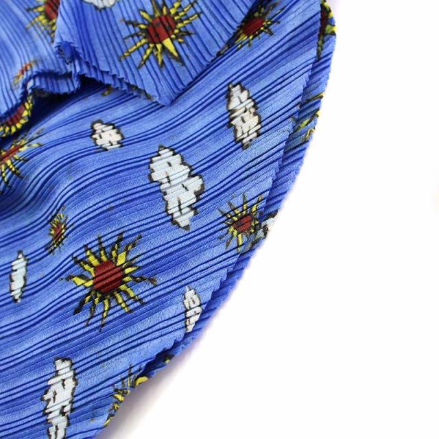 【中古】プリーツプリーズ PLEATS PLEASE イッセイミヤケ プリーツカットソー ブラウス ドルマンスリーブ 総柄 ブルー 中古】プリーツプリーズ PLEATS PLEASE イッセイミヤケ プリーツ