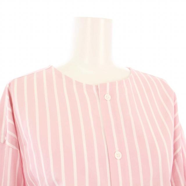 【中古】シンゾーン ノーカラーシャツ シャツ ブラウス 長袖 ストライプ オーバーサイズ FO ピンク 24MMSBL01 中古】シンゾーン ノーカラーシャツ シャツ ブラウス 長袖 ストライプ