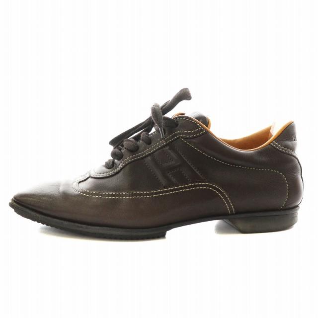 【中古】エルメス HERMES Hロゴ スニーカー シューズ レザー 36.5 ダークブラウン /AN2 レディース