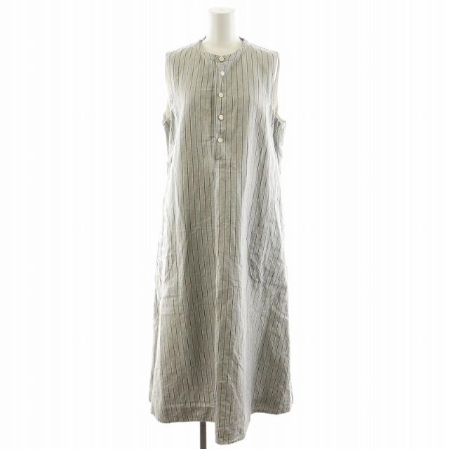【中古】フォーティーファイブアールピーエム ワンピース ロング丈 ノースリーブ ストライプ柄 麻 リネン 0 グレー
