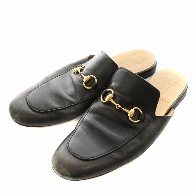 【中古】グッチ GUCCI プリンスタウン ホースビット ミュール サンダル スリッパ レザー 9 黒 ブラック 426219