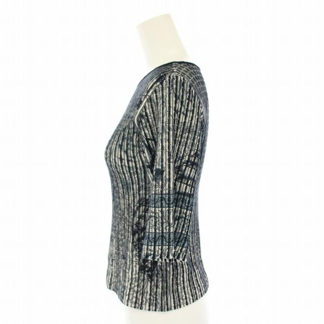 【中古】未使用品 エトロ ETRO 22AW ニット セーター 五分袖 プリーツ 花柄 40 紺 白 222-13942-9126 レディース_1