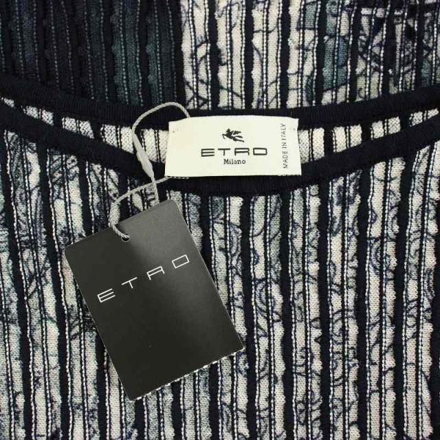 【中古】未使用品 エトロ ETRO 22AW ニット セーター 五分袖 プリーツ 花柄 40 紺 白 222-13942-9126 レディース_3