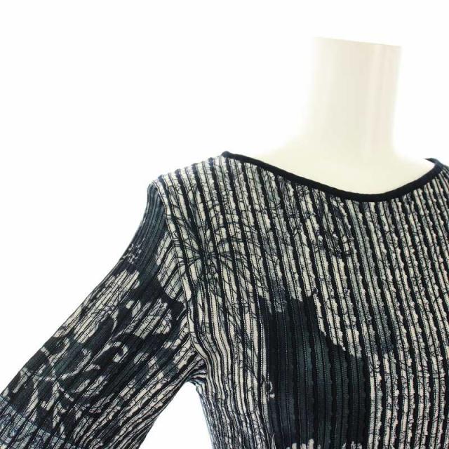 【中古】未使用品 エトロ ETRO 22AW ニット セーター 五分袖 プリーツ 花柄 40 紺 白 222-13942-9126 レディース_4