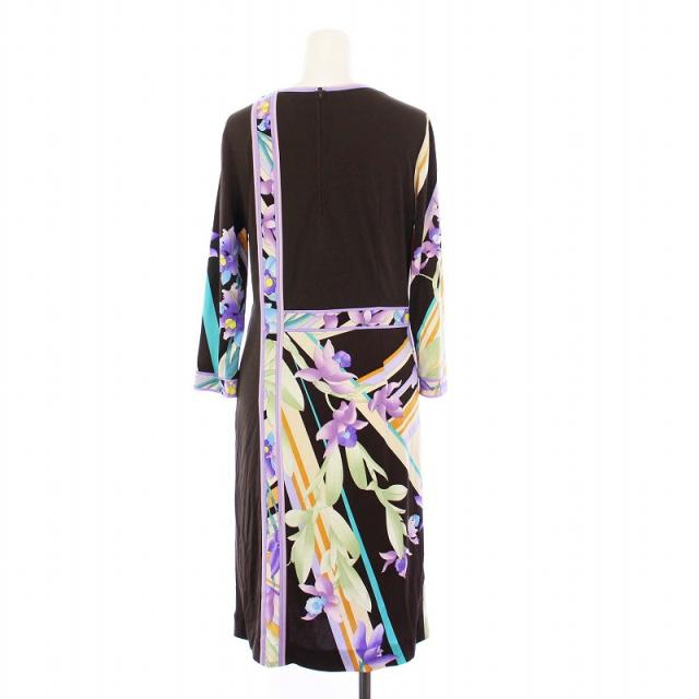 LEONARD 花柄 七分袖 ワンピース 稀少サイズ36☆レオナールLEONARD 黒