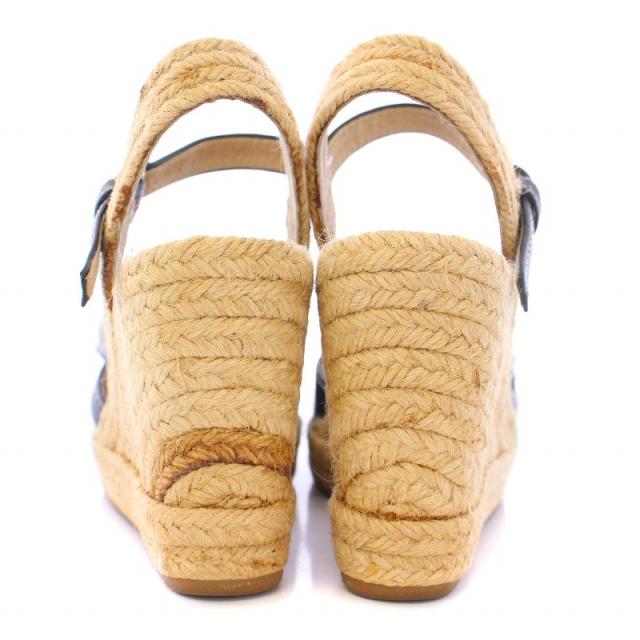 【中古】プラダ ストラップサンダル アンクル ラウンドトゥ ウェッジソール エスパドリーユ デニム ベージュ 紺 中古】プラダ ストラップサンダル アンクル ラウンドトゥ ウェッジ