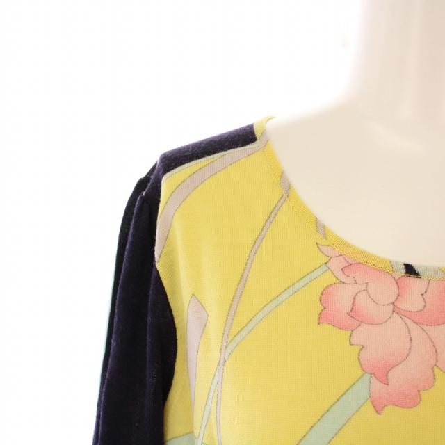 中古】レオナール LEONARD ワンピース ひざ丈 長袖 クルーネック 花柄