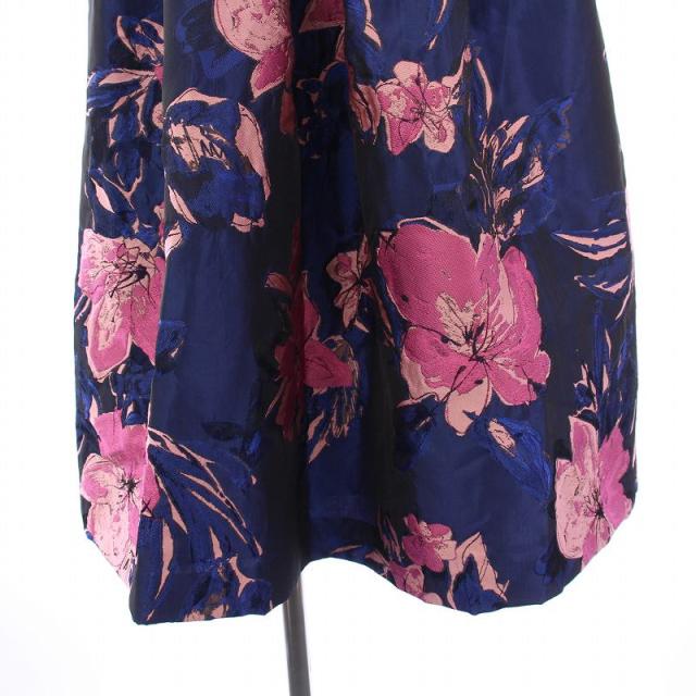 【中古】未使用品 エムズグレイシー フレアワンピース ミモレ ロング 半袖 クルーネック 花柄 総柄 38 紺 ピンク 青 中古】未使用品 エムズグレイシー フレアワンピース ミモレ ロング