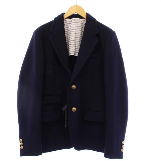 【中古】未使用品 プラダ PRADA 2021年製 テーラードジャケット 金ボタン カシミヤ混 50 ネイビー SD137 /KH メンズ