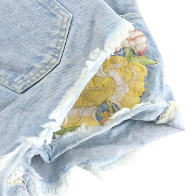 【中古】グッチ GUCCI ショートパンツ ハーフパンツ デニムパンツ ジーンズ ジッパーフライ 花柄 刺繍 24 インディゴ_3