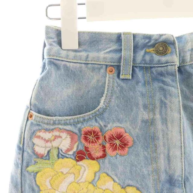【中古】グッチ GUCCI ショートパンツ ハーフパンツ デニムパンツ ジーンズ ジッパーフライ 花柄 刺繍 24 インディゴ_4