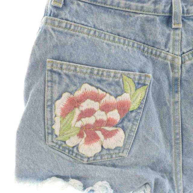 【中古】グッチ GUCCI ショートパンツ ハーフパンツ デニムパンツ ジーンズ ジッパーフライ 花柄 刺繍 24 インディゴ_5