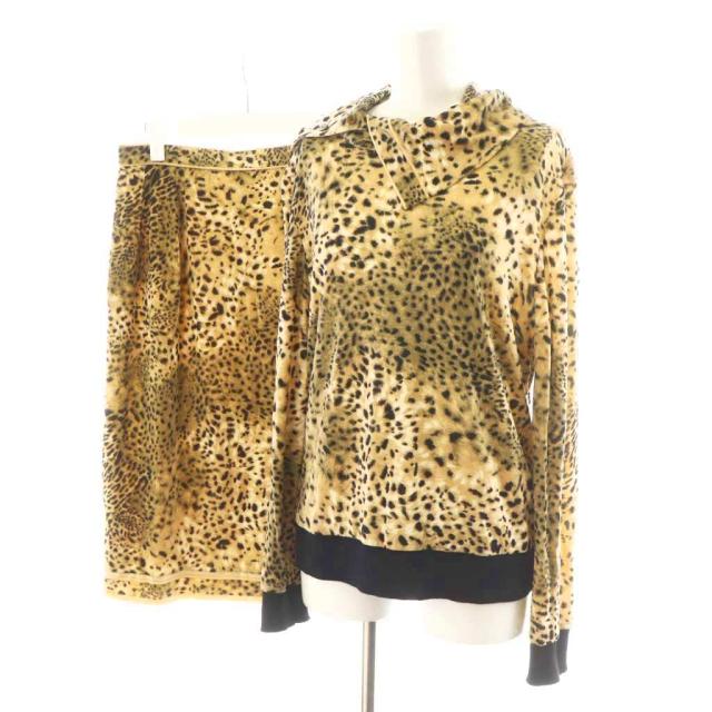 【中古】レオナール セットアップ ニット カットソー 長袖 フレアスカート ひざ丈 LL 73 ベージュ 黒