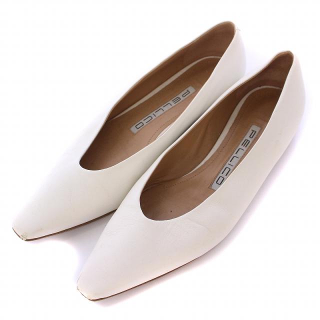 【中古】ペリーコ PELLICO パンプス スクエアトゥ ローヒール レザー Vカット 35 白 ホワイト /BB レディース