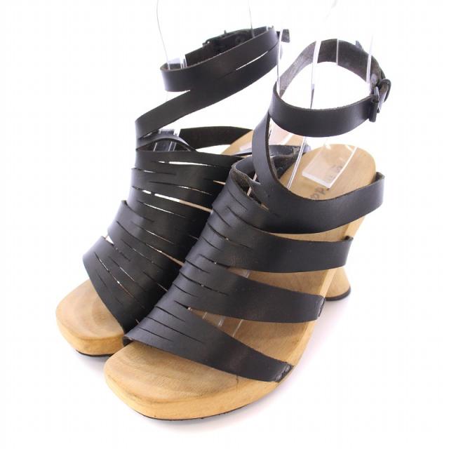 【中古】トリッペン trippen ストラップサンダル スクエアトゥ チャンキーヒール ウッド レザー 37 黒 ベージュ 中古】トリッペン trippen ストラップサンダル スクエアトゥ チャン