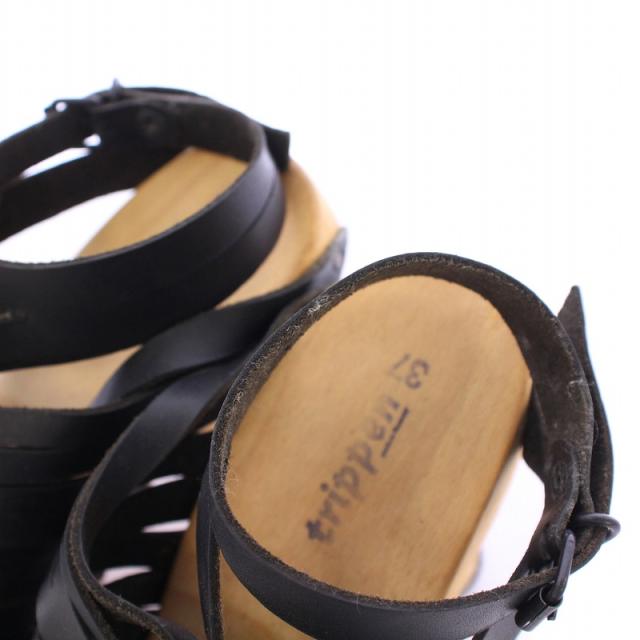【中古】トリッペン trippen ストラップサンダル スクエアトゥ チャンキーヒール ウッド レザー 37 黒 ベージュ 中古】トリッペン trippen ストラップサンダル スクエアトゥ チャン