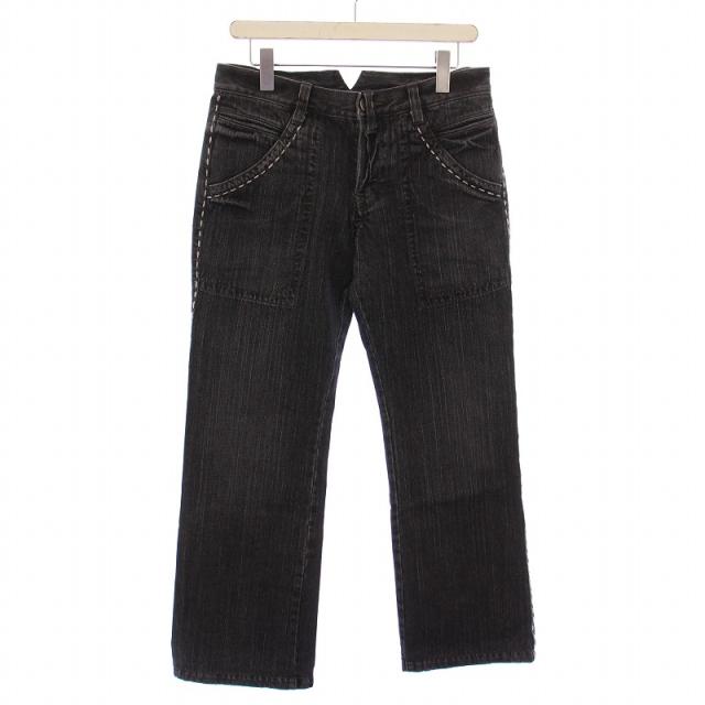 【中古】ジャンポールゴルチエ Jean Paul GAULTIER 90’s デニムパンツ ジーンズ ジップフライ USED加工 刺繍 48 黒