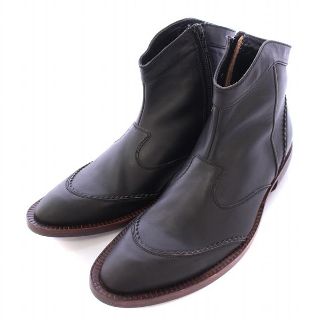 【中古】ジャンポールゴルチエ 90’s ショートブーツ ラウンドトゥ チャンキーヒール ローヒール レザー 23.5cm 黒