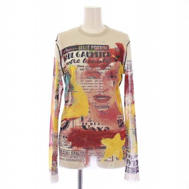 【中古】ジャンポールゴルチエ HOMME 90's パワーネット カットソー 長袖 シアー ストレッチ 総柄 マルチカラー