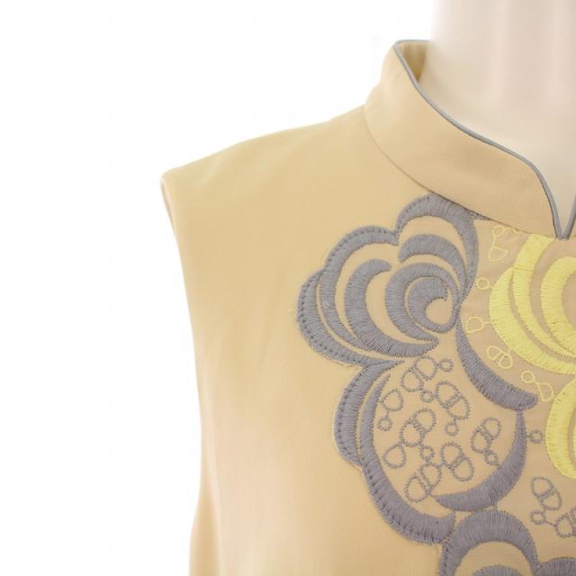 【中古】ヴィヴィアンタム VIVIENNE TAM タイトワンピース ひざ丈 ノースリーブ スタンドカラー 刺繍 0 ベージュ 中古】ヴィヴィアンタム VIVIENNE TAM タイトワンピース ひざ丈