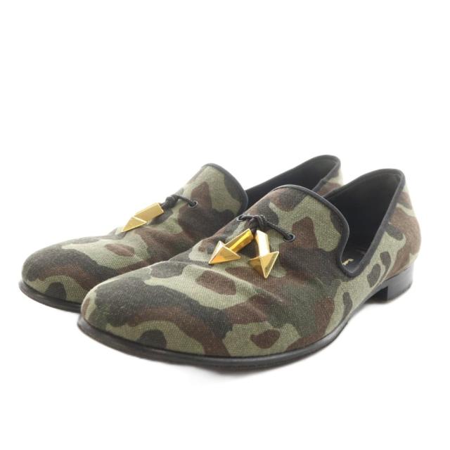 【中古】ジュゼッペザノッティデザイン GIUSEPPE ZANOTTI DESIGN ローファー チャーム カモフラ 迷彩柄 42 カーキ 黒
