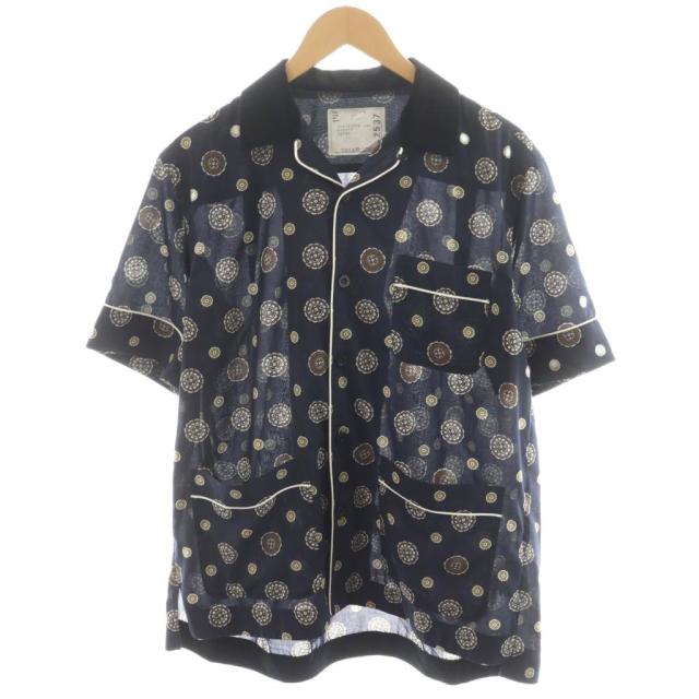 【中古】サカイ sacai 21ss Komon Print Shirt シャツ 半袖 総柄 1 紺 ネイビー 21-02537M /AN14 メンズ