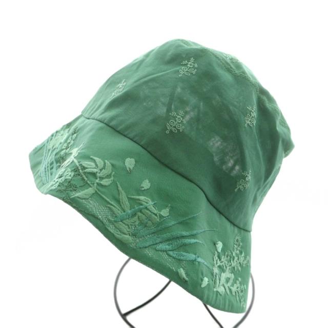 【中古】マメクロゴウチ 23SS Floral Embroidered Bucket Hat バケットハット 帽子 花刺繍 シアー シースルー 57cm 緑_1