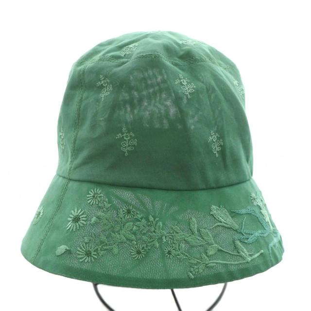 【中古】マメクロゴウチ 23SS Floral Embroidered Bucket Hat バケットハット 帽子 花刺繍 シアー シースルー 57cm 緑_2