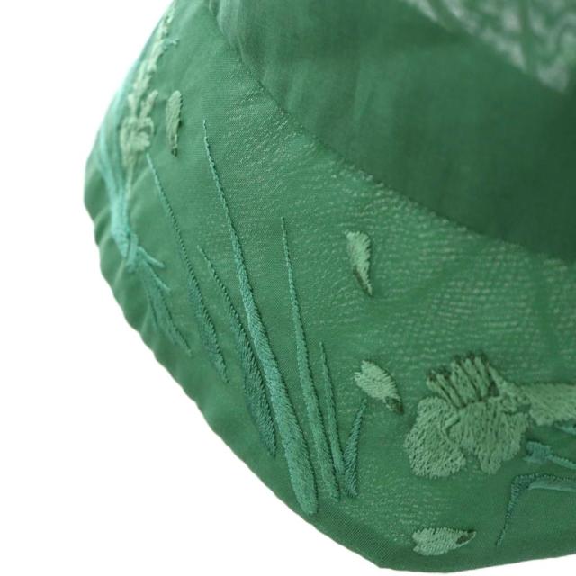 【中古】マメクロゴウチ 23SS Floral Embroidered Bucket Hat バケットハット 帽子 花刺繍 シアー シースルー 57cm 緑_4