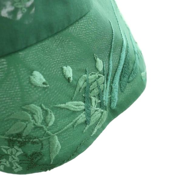 【中古】マメクロゴウチ 23SS Floral Embroidered Bucket Hat バケットハット 帽子 花刺繍 シアー シースルー 57cm 緑 中古】マメクロゴウチ 23SS Floral Embroidered Bucket Hat バケット