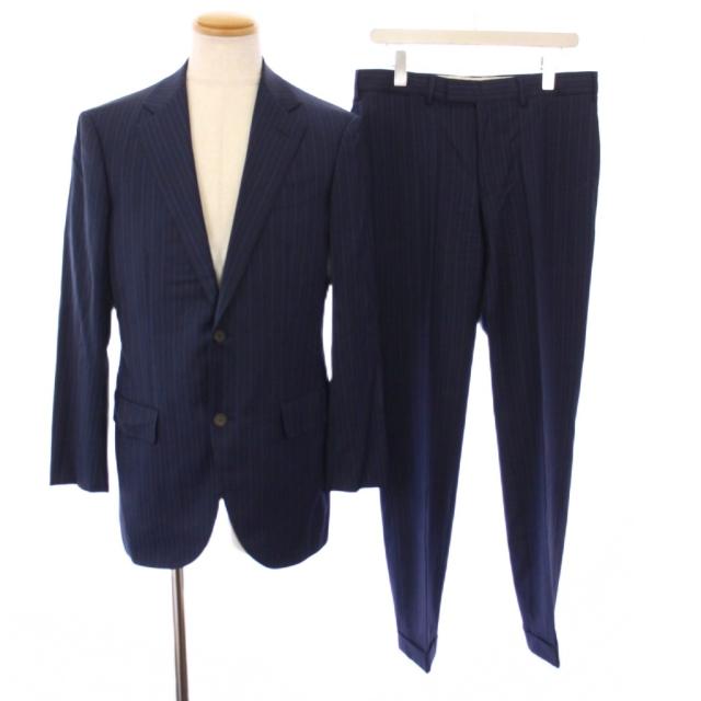 【中古】タキザワ シゲル dormeuil シングルスーツ テーラードジャケット パンツ スラックス 48 ネイビー