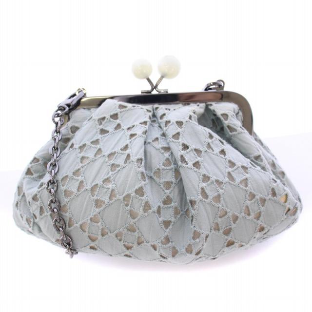 【中古】マックスマーラ ウィークエンドライン パスティチーノ ショルダーバッグ がま口 メッシュ 切替 水色