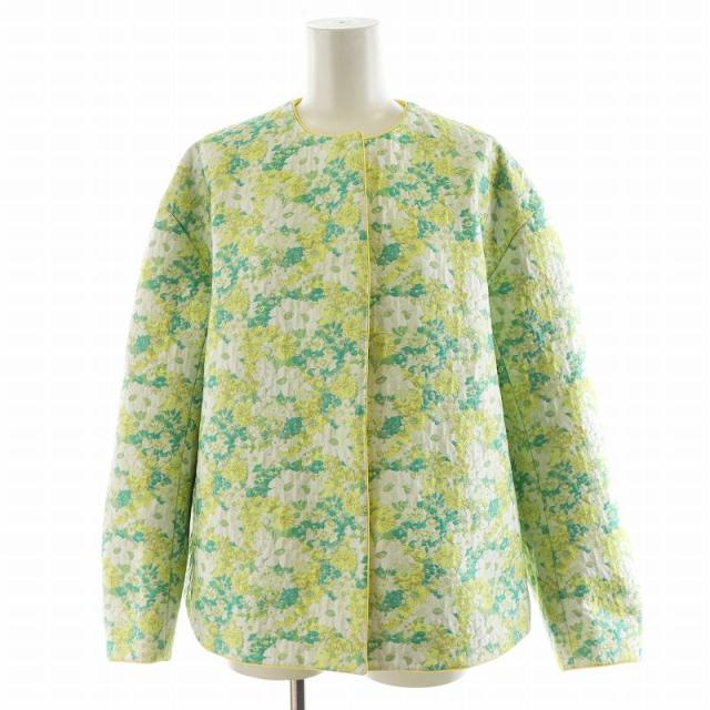【中古】ドゥロワー Drawer 23SS フラワージャカード ノーカラージャケット 花柄 38 黄 緑 白 6522-299-0760