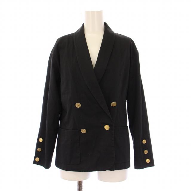 【中古】シャネル CHANEL テーラードジャケット アウター ダブル 総裏地 金ボタン シルク 34 黒 ブラック