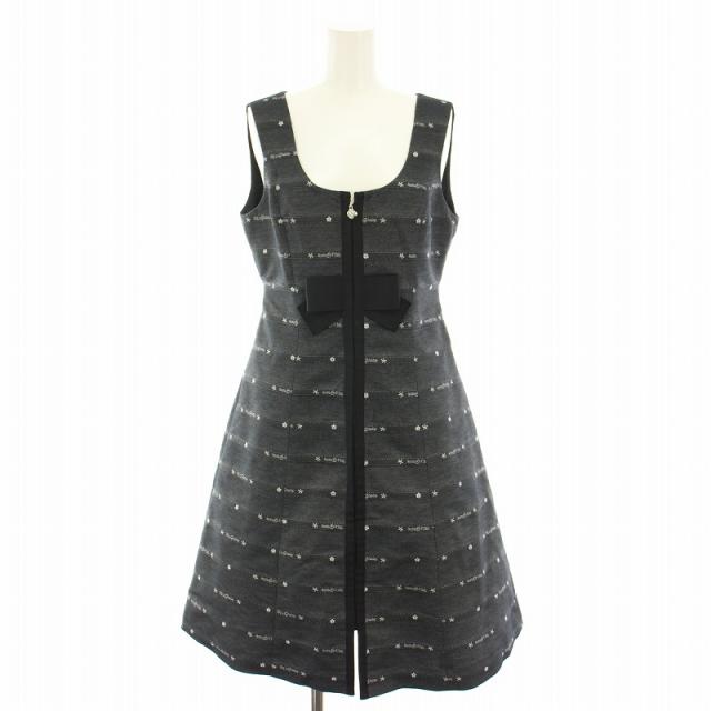 【中古】エムズグレイシー カメリアジップジャンパースカート ひざ丈 ボーダー 36 黒 グレー TD-011132 レディース