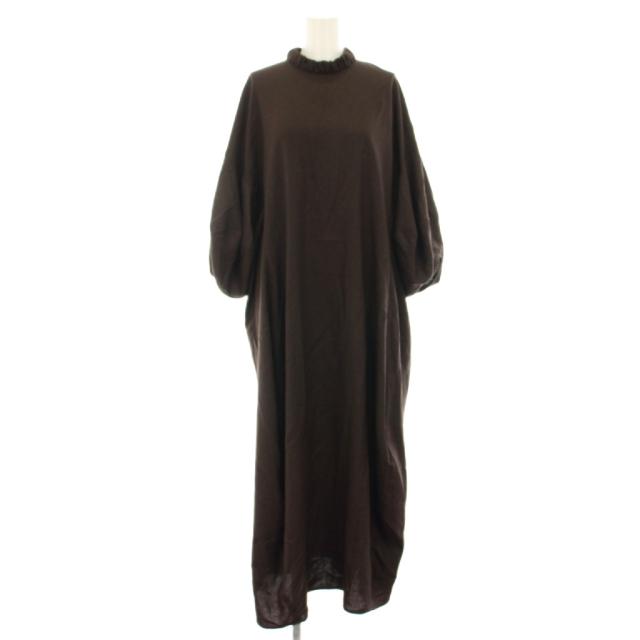 【中古】エンフォルド 22SS リネンライク立体スリーブワンピース ロング 長袖 38 茶 300FS433-2580 レディース