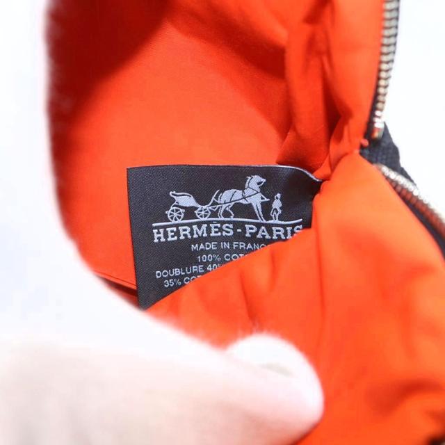 中古】エルメス HERMES ボリードTPM ポーチ ロゴ刺繍 キャンバス 黒