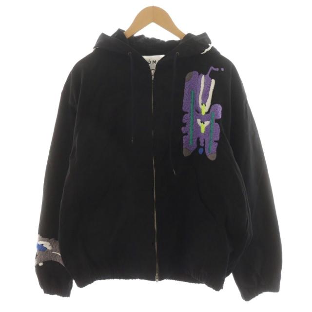 【中古】ノマ NOMA パーカー ジップアップ 刺繍 コットン 4 黒 ブラック N32-EM01A /AN35 メンズ