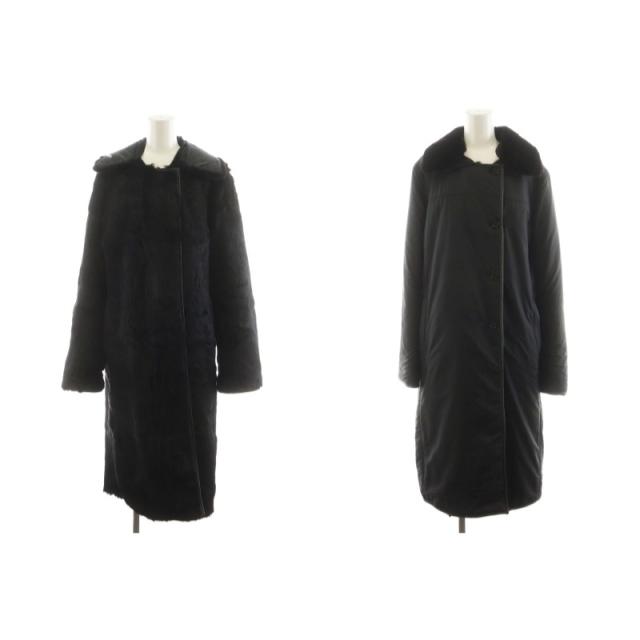 【中古】セオリーリュクス 毛皮コート ファーコート 中綿コート ロング丈 リバーシブル 42 黒