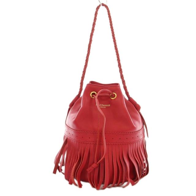 【中古】ジェイ&エムデヴィッドソン J&M Davidson カーニバル ショルダーバッグ フリンジ 巾着 赤 レッド