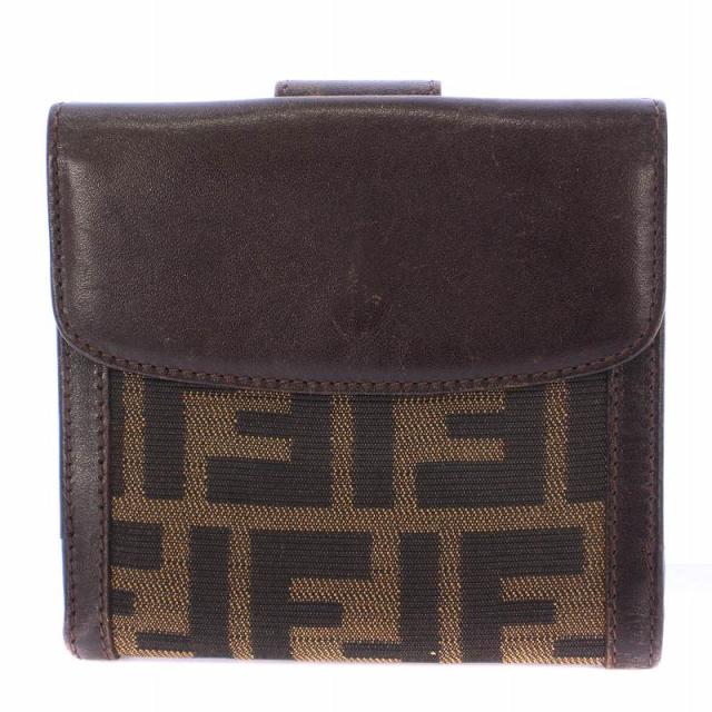 【中古】フェンディ FENDI 二つ折り財布 コンパクトウォレット ズッカ柄 切替 ロゴ 茶 ブラウン /BB ■OH メンズ