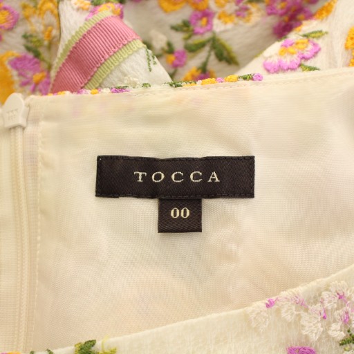 中古】トッカ TOCCA フレアワンピース ひざ丈 半袖 クルーネック 花柄  