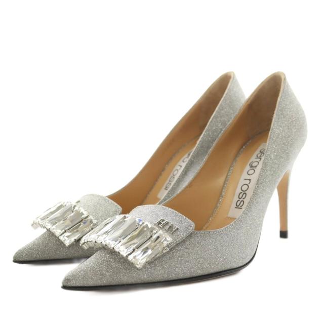 【中古】セルジオロッシ Sergio rossi sr1 090 パンプス ポインテッドトゥ ヒール グリッター 37 シルバー色