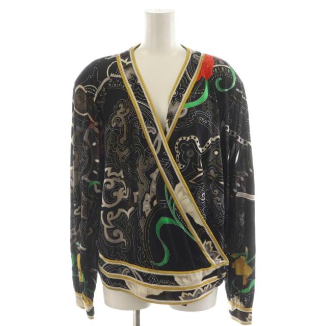 【中古】レオナール LEONARD ジャケット 花柄 ペイズリー柄 ウール シルク混 絹 LL ゴールド色 黒 ブラック 赤
